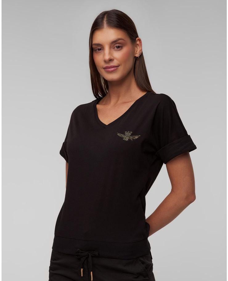 Czarny T-shirt damski Aeronautica Militare