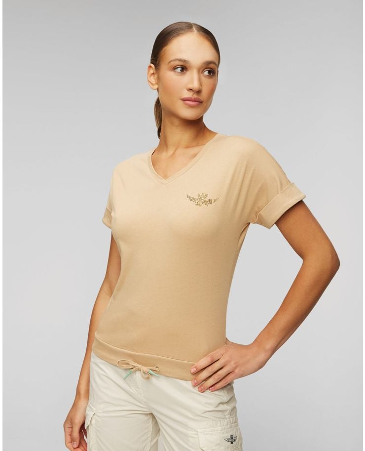 Brązowy t-shirt damski Aeronautica Militare