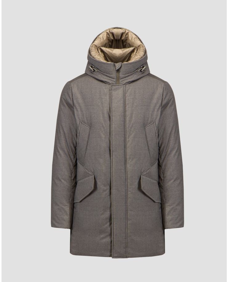 Šedý vlněný pánský kabát Woolrich Luxe Wool Silk Parka