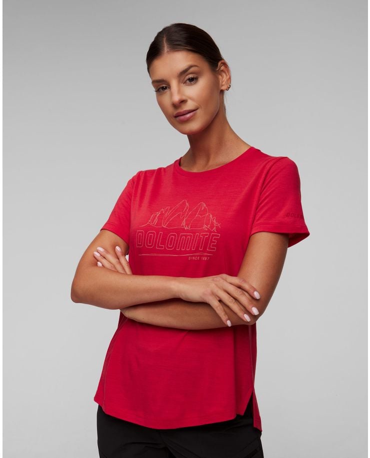 Czerwony T-shirt damski Dolomite Cristallo Merino SS