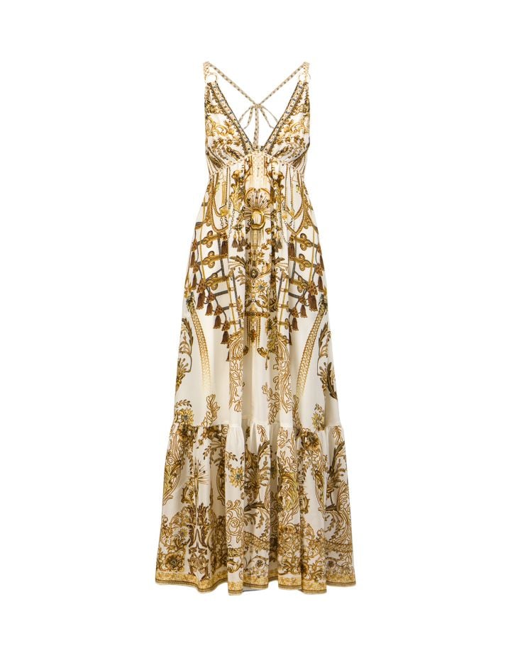 Hedvábné šaty Camilla Tiered Dress With Hardware