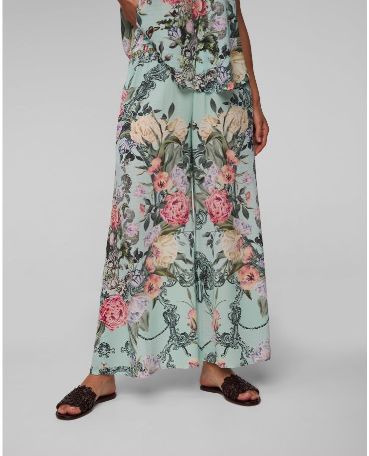 Szerokie jedwabne spodnie w kwiaty damskie Camilla