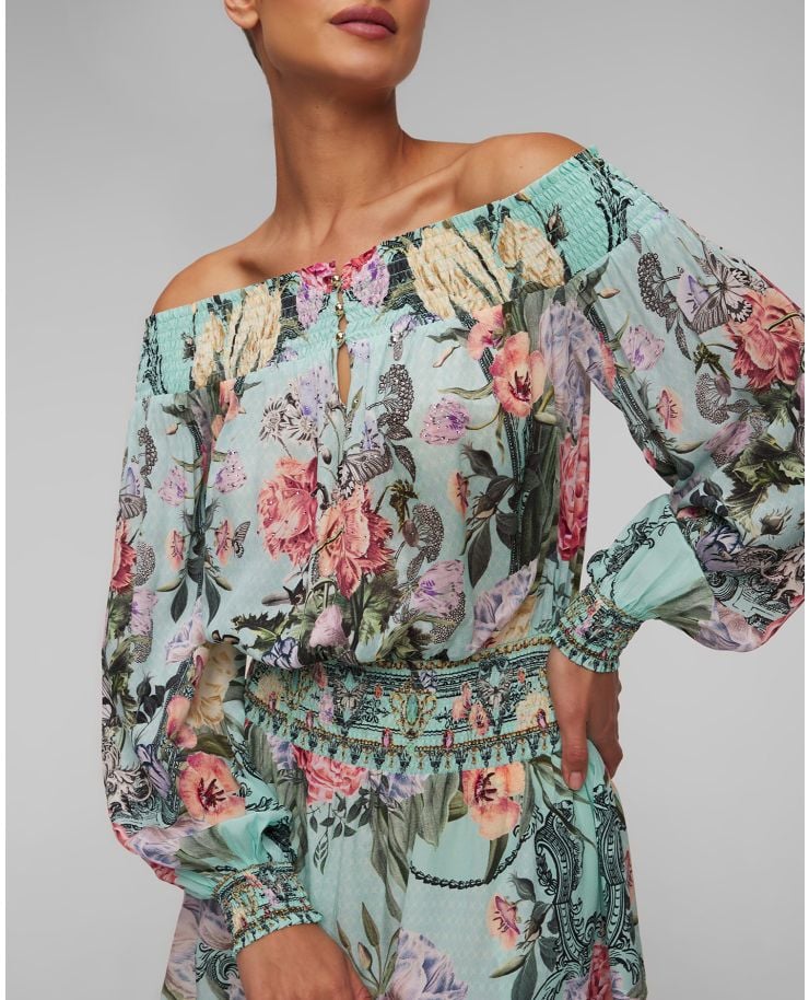 Květované dámské hedvábné šaty Camilla Off Shoulder
