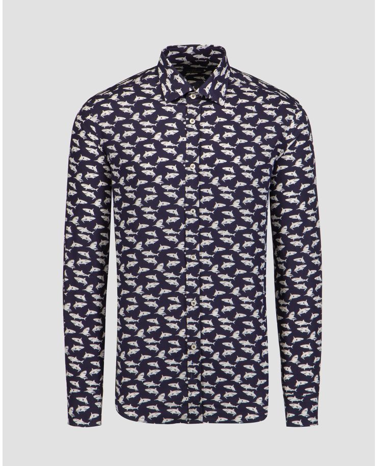 Paul&Shark Cotton shirt Herrenhemd mit Hai-Motiv in Marineblau