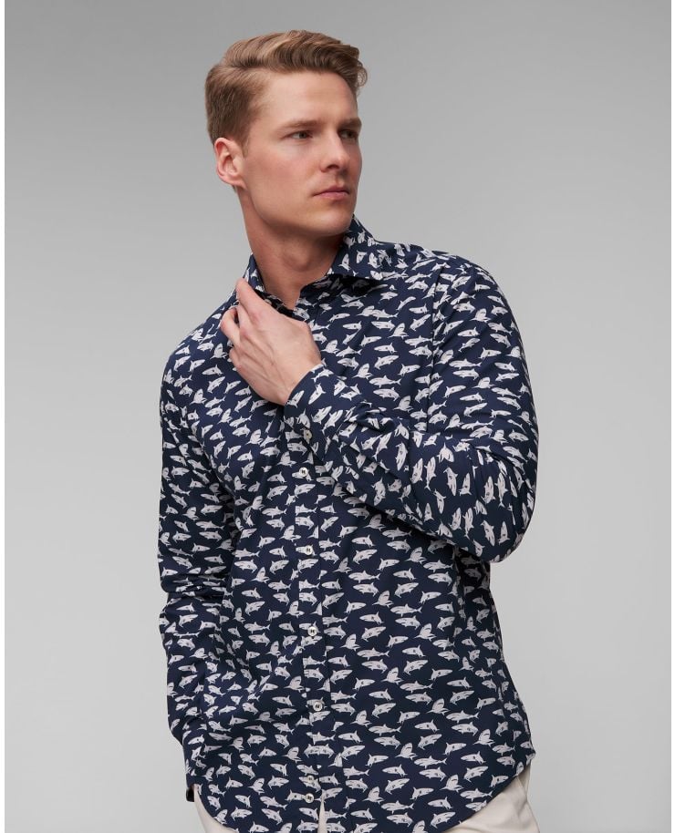 Paul&Shark Cotton shirt Herrenhemd mit Hai-Motiv in Marineblau
