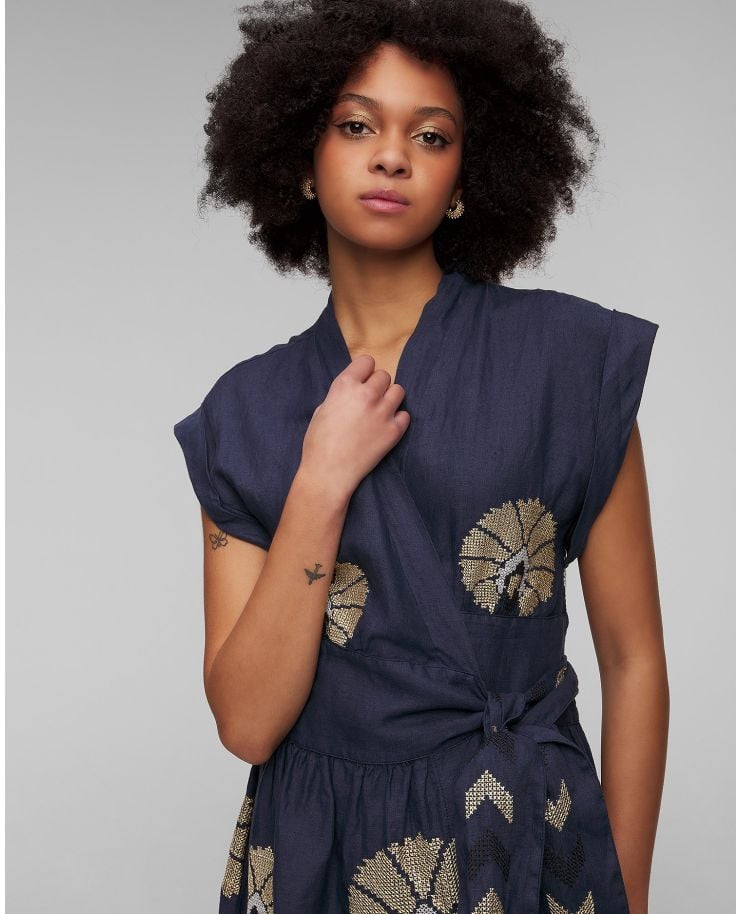 Women's navy blue linen dress Kori