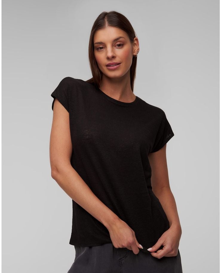 Allude Damen-T-Shirt aus Leinen in Schwarz