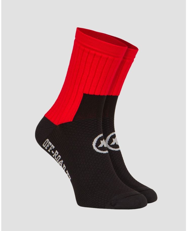 Chaussettes de cyclisme noires et rouges Assos Trail Socks T3 