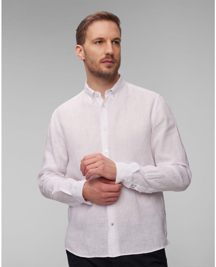 Lněná bílá pánská košile Hugo Boss S LIAM