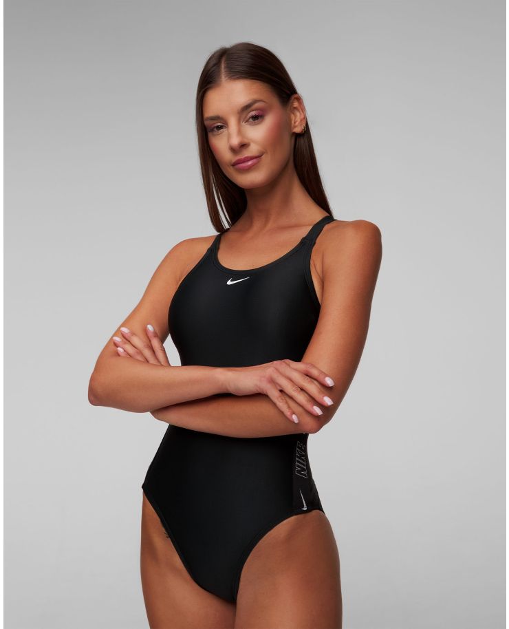 Dámske čierne jednodielne plavky Nike Swim Nike Fusion Logo Tape Fastback