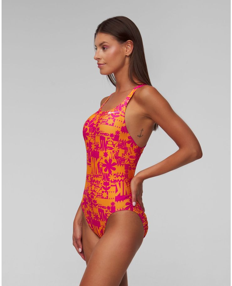 Pomarańczowy jednoczęściowy strój kąpielowy damski Nike Swim Nike Hydrastrong Multi Print Fastback