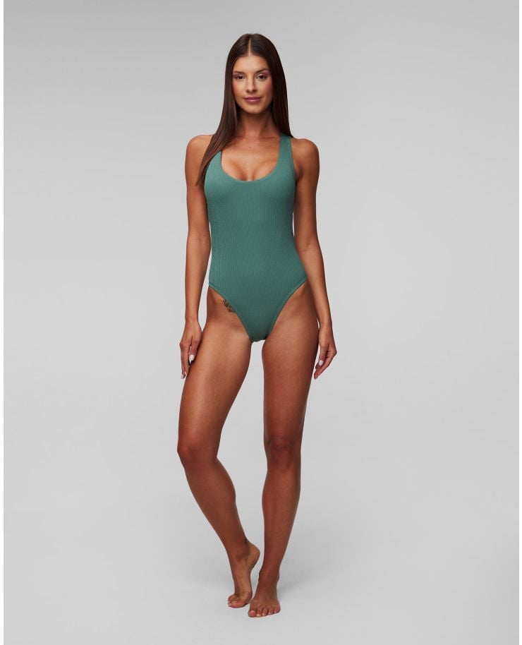 Zielony jednoczęściowy strój kąpielowy damski Nike Swim Nike Elevated Essential Pucker Crossback