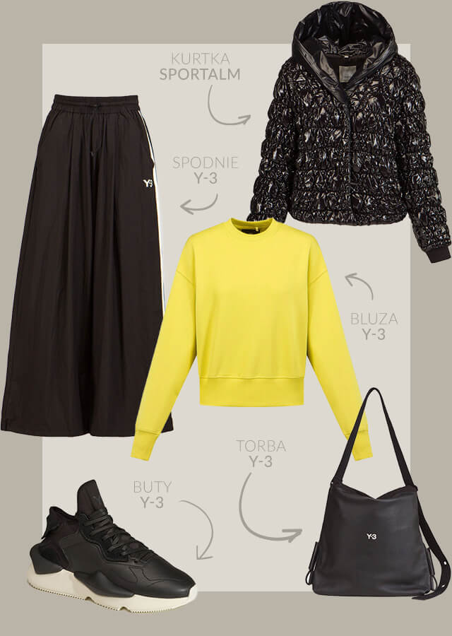 Comfort e design moderno con accento colorato: pantaloni larghi e felpa gialla
