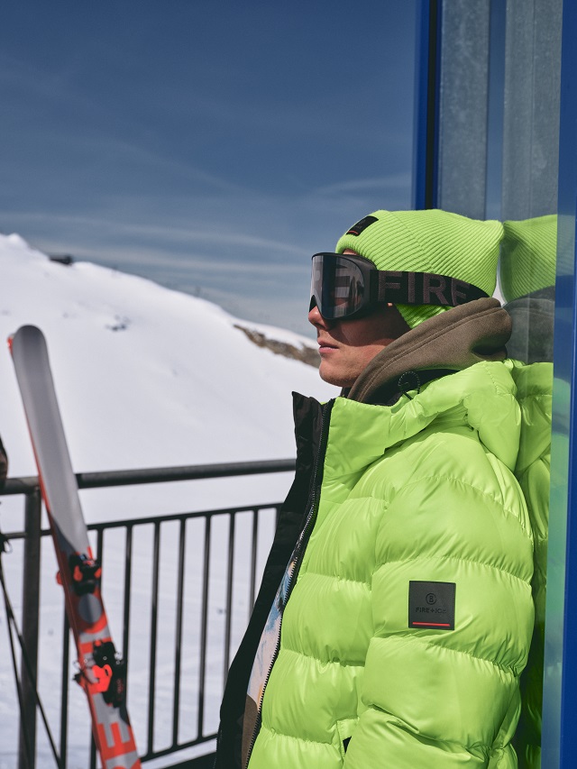 męska kurtka narciarska w limonkowym kolorze Bogner