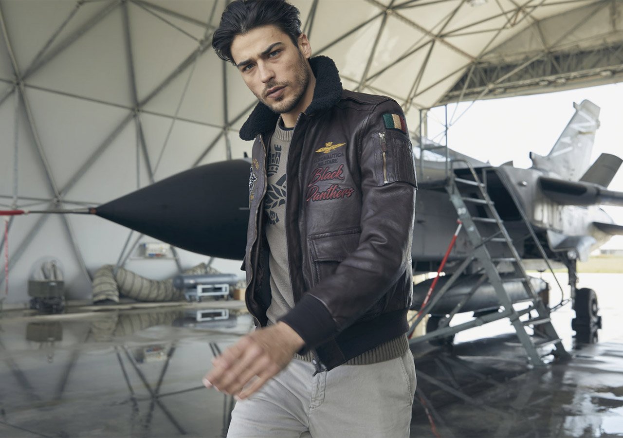 Jachetă din piele pentru bărbați Aeronautica Militare