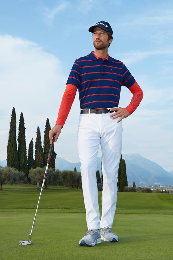 Męska koszulka polo z długim rekawem w paski, spodnie męskie golfowe