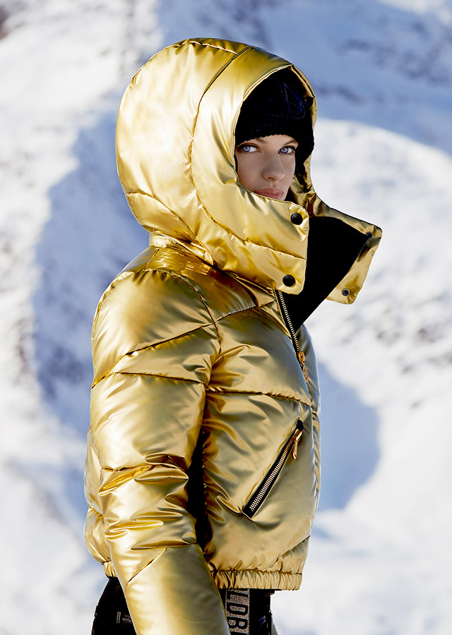 Złota kurtka narciarska damska z kapturem Goldbergh